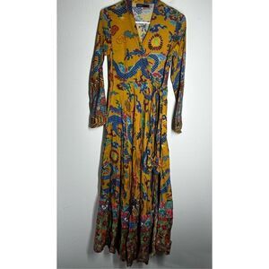 Rare Generation Flo Bohemian Wrap Maxi Asian Pattern Mustard Blue Red Size 8